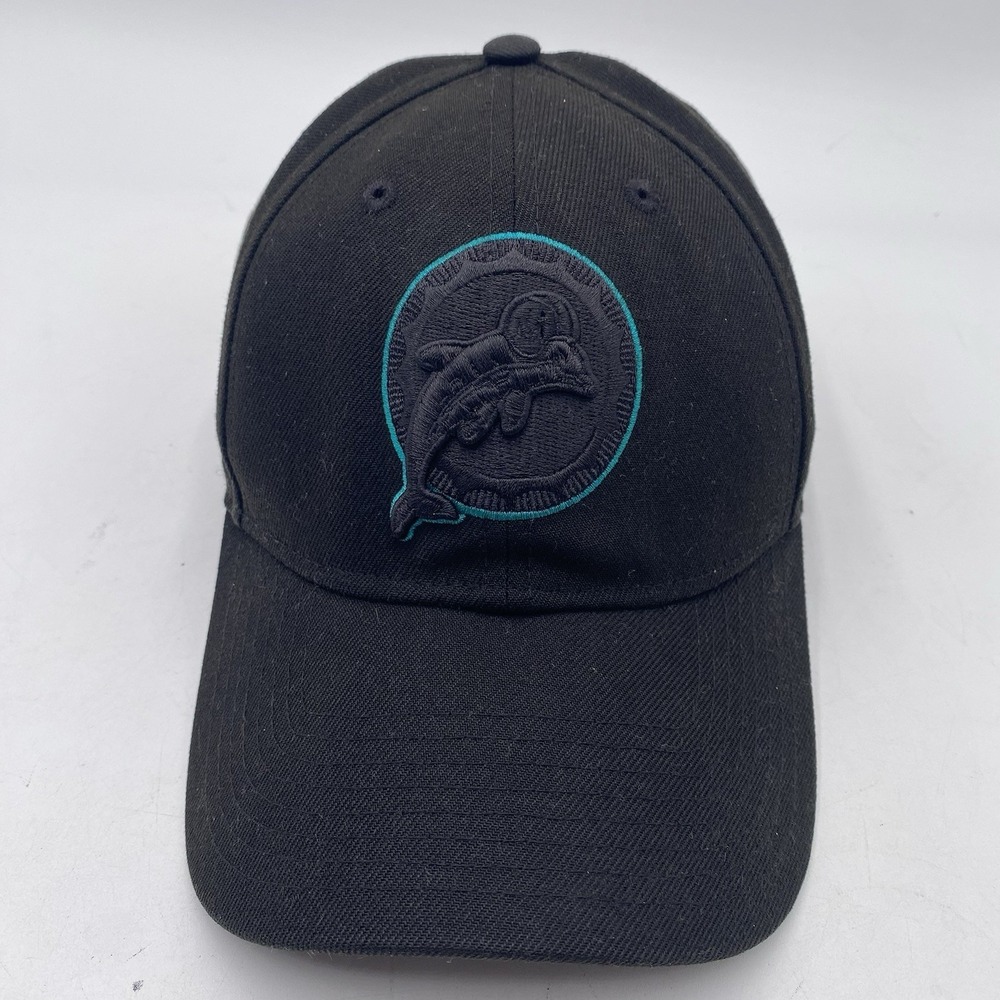 Miami Dolphins Blackout Hat New Era 9Forty Black Snapback Cleaned Teal - Picture 2 of 11